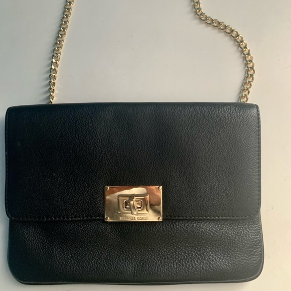 Michael Kors Black Handbag Purse with Gold Chain Strap - Picture 1 of 7